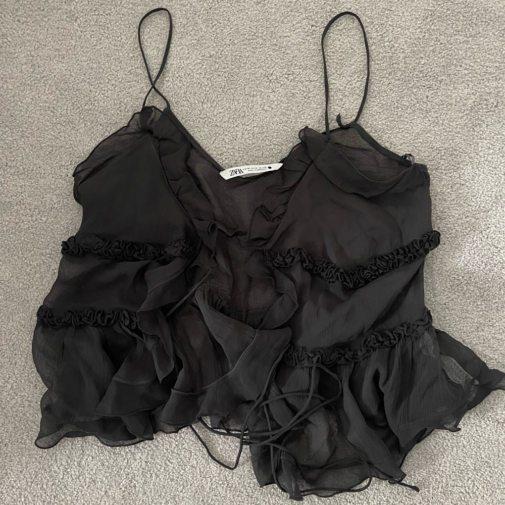 Zara Ruffled Semi-Sheer Top.